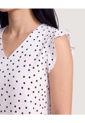 Blusa Manga Corta Con Boleros  Para Mujer Blanco Ostu