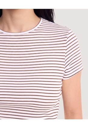 Camiseta Crop A Rayas Para Mujer Café Ostu