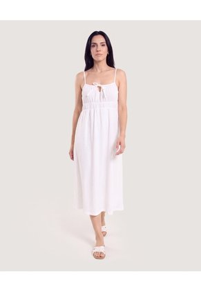 Vestido Midi Tropical Texturizado Para Mujer Marfil Ostu