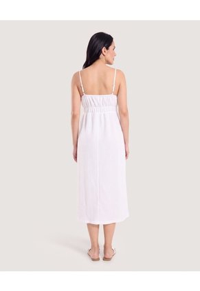 Vestido Midi Tropical Texturizado Para Mujer Marfil Ostu