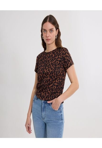 Camiseta Para Mujer Manga Corta Cuello Redondo Color Café Marca Ostu #40092417