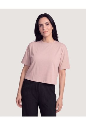 Camiseta Crop Oversize Para Mujer Rosa Ostu