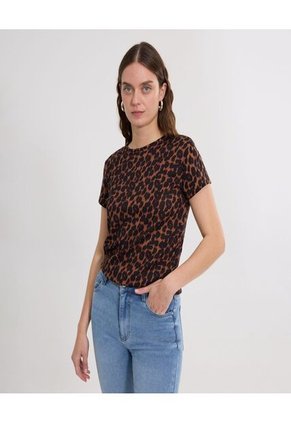 Camiseta Para Mujer Manga Corta Cuello Redondo Color Café Marca Ostu #40092417