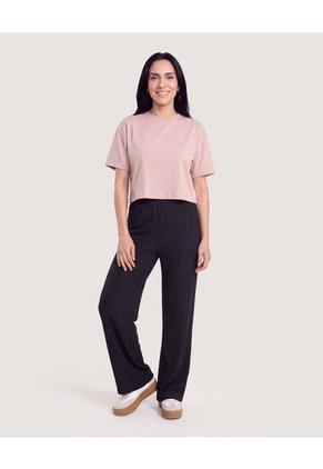 Camiseta Crop Oversize Para Mujer Rosa Ostu