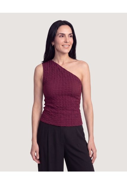 Camiseta One Shoulder Texturizada  Para Mujer Vino Ostu