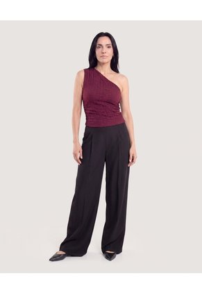 Camiseta One Shoulder Texturizada Para Mujer Vino Ostu