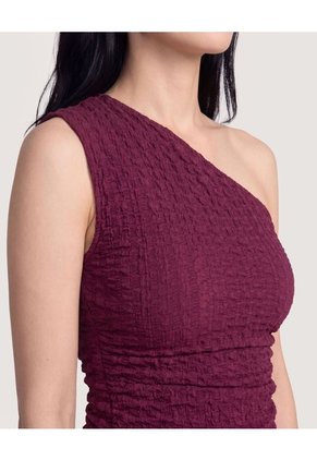 Camiseta One Shoulder Texturizada Para Mujer Vino Ostu