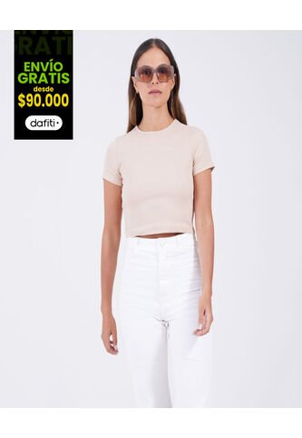 Crop Top Para Mujer Manga Corta Color Piel Marca Ostu #40091828 Ostu