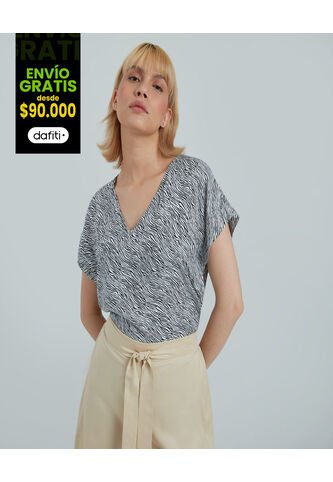 Blusa Para Mujer Manga Corta Color Negro Marca Ostu #40120895 Ostu