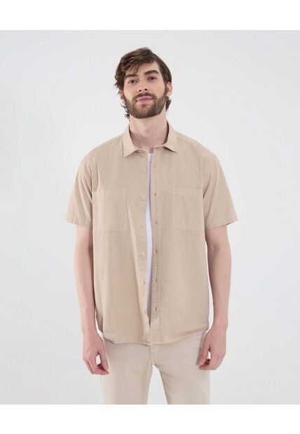 Camisa Para Hombre Manga Corta Con Bolsillo Cuello Casual M Color Beige Marca Ostu #60010819
