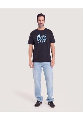 Camiseta Basica Estampada  Para Hombre Negro Ostu