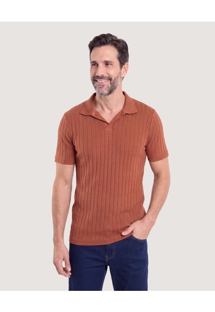 Polo Tricot Cuello Abierto  Para Hombre Terracota Ostu