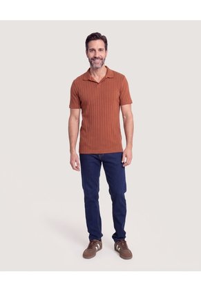 Polo Tricot Cuello Abierto  Para Hombre Terracota Ostu