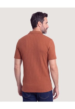 Polo Tricot Cuello Abierto  Para Hombre Terracota Ostu