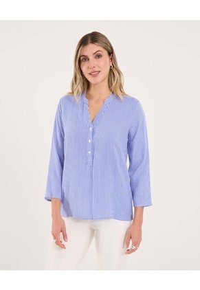 Blusa Para Mujer Manga 3/4 Color Azul Marca Ostu #40121179