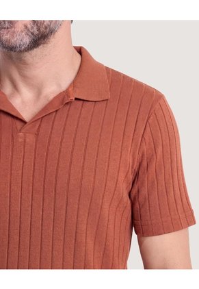 Polo Tricot Cuello Abierto  Para Hombre Terracota Ostu
