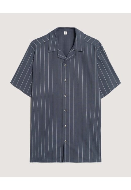 Camisa  Para Hombre Manga Corta Sin Bolsillo Cuello C Color Azul Marca Ostu #60010907