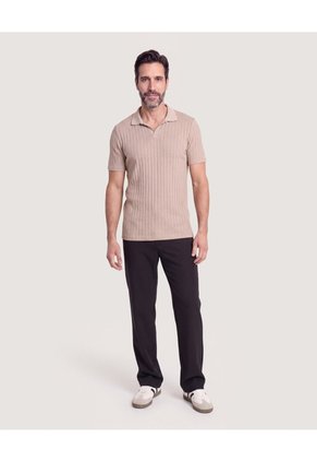 Polo Tricot Cuello Abierto Para Hombre Beige Ostu