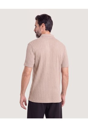 Polo Tricot Cuello Abierto Para Hombre Beige Ostu