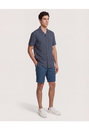 Camisa  Para Hombre Manga Corta Sin Bolsillo Cuello C Color Azul Marca Ostu #60010907