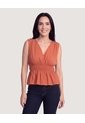 Blusa Escote V Fluida  Para Mujer Terracota Ostu de Ostu