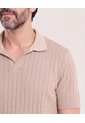 Polo Tricot Cuello Abierto  Para Hombre Beige Ostu de Ostu