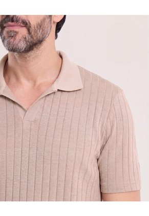 Polo Tricot Cuello Abierto Para Hombre Beige Ostu