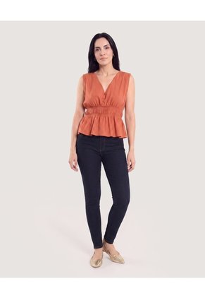 Blusa Escote V Fluida  Para Mujer Terracota Ostu