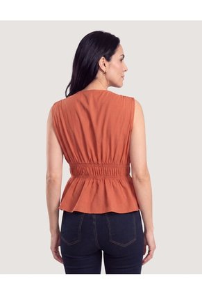 Blusa Escote V Fluida  Para Mujer Terracota Ostu