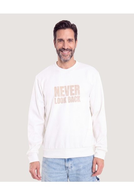Buzo Cuello Redondo Estampado  Para Hombre Crema Ostu