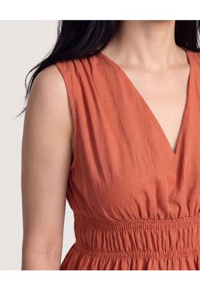 Blusa Escote V Fluida  Para Mujer Terracota Ostu