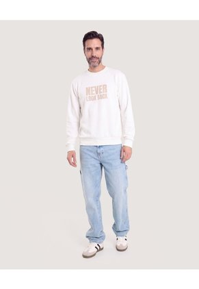 Buzo Cuello Redondo Estampado Para Hombre Crema Ostu