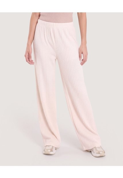 Pantalón Wide Leg Texturizado  Para Mujer Beige Ostu