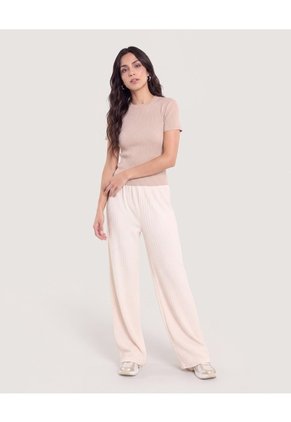 Pantalón Wide Leg Texturizado  Para Mujer Beige Ostu