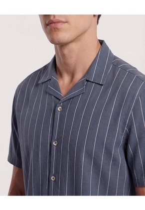 Camisa  Para Hombre Manga Corta Sin Bolsillo Cuello C Color Azul Marca Ostu #60010907