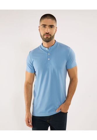 Polo Para Hombre Cuello Mao Sin Bolsillo Color Azul Marca Ostu #60110840 Ostu