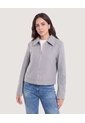 Chaqueta Trucker Cuello Camisero  Para Mujer Gris Ostu de Ostu