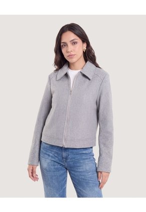 Chaqueta Trucker Cuello Camisero Para Mujer Gris Ostu