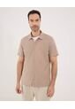 Camisa Para Hombre Manga Corta Sin Bolsillo Cuello Casual M Color Beige Marca Ostu #60010886 de Ostu