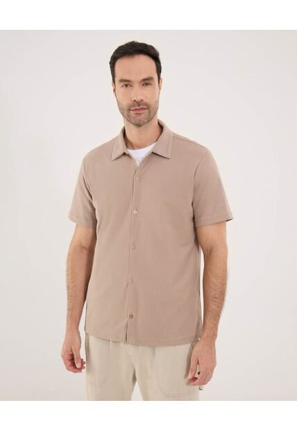 Camisa Para Hombre Manga Corta Sin Bolsillo Cuello Casual M Color Beige Marca Ostu #60010886
