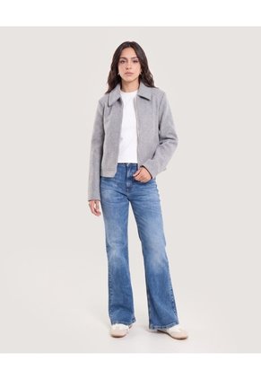 Chaqueta Trucker Cuello Camisero Para Mujer Gris Ostu