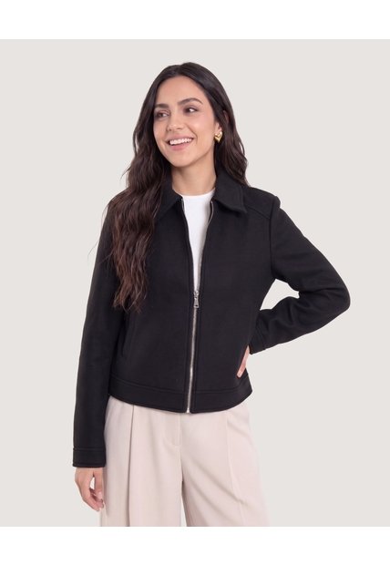 Chaqueta Trucker Cuello Camisero  Para Mujer Negro Ostu