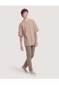 Camiseta Oversize Texturizada  Infantil Niño Camel Ostu de Ostu