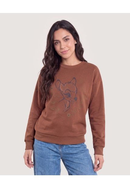 Buzo Cuello Redondo Bambi  Para Mujer Café Ostu