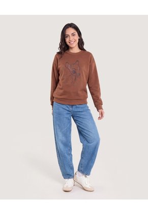Buzo Cuello Redondo Bambi  Para Mujer Café Ostu