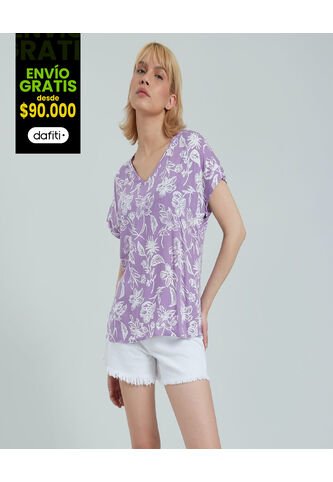 Blusa Para Mujer Manga Corta Color Lila  Marca Ostu #40120896 Ostu