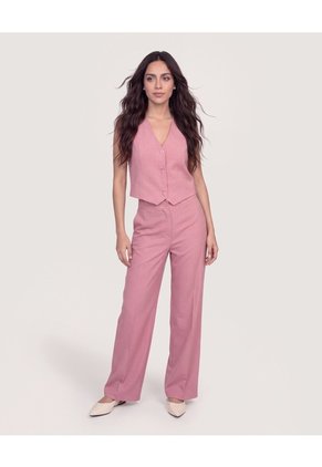 Pantalón Bota Ancha Con Textura  Para Mujer Rosado Ostu