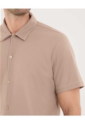 Camisa Para Hombre Manga Corta Sin Bolsillo Cuello Casual M Color Beige Marca Ostu #60010886