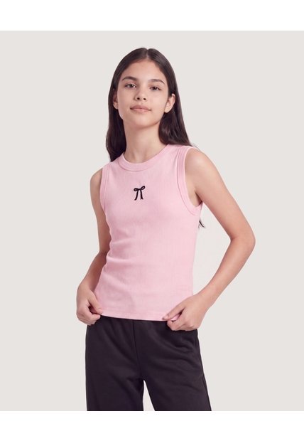 Camiseta Tank Acanalada  Infantil Niña Rosa Ostu