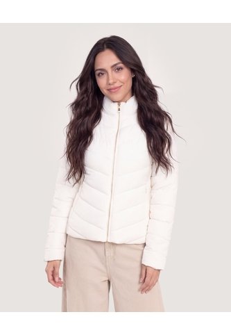 Chaqueta Acolchada Cuello Alto  Para Mujer Crema Ostu Ostu